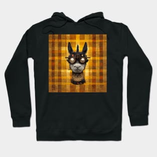 Steampunk Llama with cool goggles and a metal collar on a plaid background. Hoodie